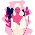 Spa and treatment illustration. Beautiful woman is applying daily cream on her arms vector