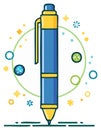 Creative Illustration of a Blue Pen with Yellow Accents and Whimsical Decorations Royalty Free Stock Photo