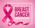 Creative illustration of breast cancer awareness campaign in october month background. Art design realistic stroke pink ribbon. Royalty Free Stock Photo