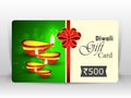 Creative illustration of burning diya with fireworks, diwali gift card