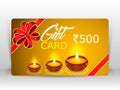 Creative illustration of burning diya with fireworks, diwali gift card