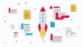 Creative Illustration For Business Startup Concept With Rocket Spaceship And Documents Icons