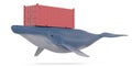 Creative illustration, Container on Blue whale, 3D rendering. 3D illustration