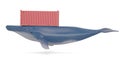 Creative illustration, Container on Blue whale, 3D rendering. 3D illustration