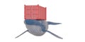 Creative illustration, Container on Blue whale, 3D rendering. 3D illustration