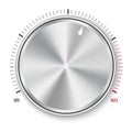 Creative illustration of dial knob level technology settings, music metal button with circular processing isolated on backg