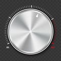 Creative illustration of dial knob level technology settings, music metal button with circular processing isolated on backg