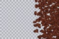 Creative illustration of falling roasting coffee beans isolated on transparent background. Art design seed aroma arabica ad