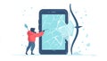 Illustration of Archer Shooting an Arrow at a Giant Cracked Smartphone Screen Royalty Free Stock Photo