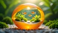 Circular Orange Aquarium with Golden Fish Royalty Free Stock Photo