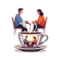 Family conversation love scene inside a coffee cup Royalty Free Stock Photo