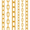 Creative illustration of gold metallic dangling chain links set isolated on background. Art design seamless metal. Abstract Royalty Free Stock Photo