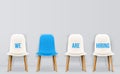 Creative illustration of we are hiring - recruiting concept, resources job employment career jobless interview, chairs isolated on Royalty Free Stock Photo