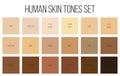 Creative illustration of human skin tone color palette set isolated on transparent background. Art design. Abstract concept