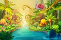 Creative Illustration and Innovative Art: Fairy River with Snail.