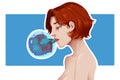 Creative Illustration and Innovative Art: Girl and Bubble Fish