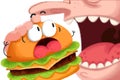 Creative Illustration and Innovative Art: Panic Hamburg is Going to be Eaten by a Big Mouth. Royalty Free Stock Photo