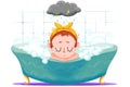 Creative Illustration and Innovative Art: Small Girl is Taking Bath in the Tub. Royalty Free Stock Photo