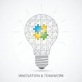 Title: Innovation and Teamwork Light Bulb Puzzle Concept Royalty Free Stock Photo