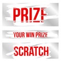 Creative illustration of lottery scratch and win game card isolated on background. Coupon luck or lose chance. Art design ripped