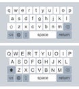 Creative illustration of modern mobile phone keyboard of alphabet buttons isolated on background. Smartphone art design keypad Royalty Free Stock Photo