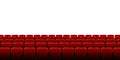 Creative illustration of movie cinema screen frame and theater interior. Art design premiere poster background, lights and rows Royalty Free Stock Photo