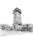 Creative Illustration - Old Brick Watch Tower Sketch