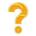 Creative illustration of an orange slice forming a question mark isolated on white background Royalty Free Stock Photo