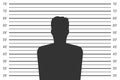 Creative illustration of police lineup, mugshot template with a table isolated on background. Art design silhouette of anonymous.