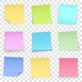 Creative illustration of post note papers sticker pin on transparent background. Translucent adhesive sticky tape Royalty Free Stock Photo