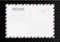 Creative illustration of postcard isolated on transparent background. Postal travel card art design. Blank airmail mockup t