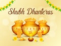 Creative illustration, poster or banner with decorated pot filled with gold coins of Happy dhanteras, diwali festival