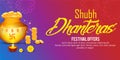 Creative illustration, poster or banner with decorated pot filled with gold coins of Happy dhanteras, diwali festival