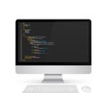 Creative illustration of programming HTML code on computer screen isolated on background. Art design website digital page. Royalty Free Stock Photo