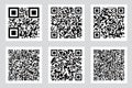 Creative illustration of QR codes, packaging labels, bar code on stickers. Identification product scan data in shop. Art design. Royalty Free Stock Photo