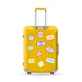 Creative illustration of realistic large polycarbonate travel plastic suitcase with wheels isolated on background. Art design Royalty Free Stock Photo