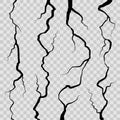 Creative illustration of realistic wall cracks set isolated on transparent background. Art design fracture rift on surface