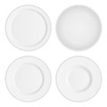 Creative illustration set of 3D white round realistic plate dish isolated on transparent background. Art design porcelain s Royalty Free Stock Photo