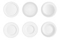 Creative illustration set of 3D white round realistic plate dish isolated on transparent background. Art design porcelain s Royalty Free Stock Photo