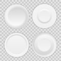 Creative illustration set of 3D white round realistic plate dish isolated on transparent background. Art design porcelain s Royalty Free Stock Photo