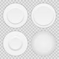 Creative illustration set of 3D white round realistic plate dish isolated on transparent background. Art design porcelain s Royalty Free Stock Photo