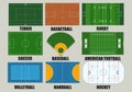 Creative illustration of sport game color fields. Graphic element for handball, tennis, american football, soccer Royalty Free Stock Photo