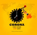 Creative illustration of stay home concept. Deactivate corona bomb. End the pandemic