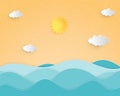 Creative Illustration Summer Background Concept Paper Cut Style With Landscape Of Sea Wave