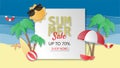 Creative illustration summer sale banner background paper cut style