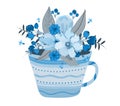 Creative Illustration with teacup full of watercolor flowers Royalty Free Stock Photo