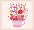 Creative Illustration with teacup full of watercolor flowers Royalty Free Stock Photo