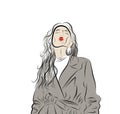 Creative illustration of a young woman. A young girl. Lady in a coat. Nice girl in a fashionable jacket. Fashionable hand-drawn