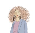 Creative illustration of a young woman. Young girl with blonde. Lady in a coat. Nice girl in a fashionable jacket. Fashionable