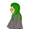 Creative illustration of a young woman. Young girl with green hair. Lady in a coat. Nice girl in a fashionable jacket. Fashionable